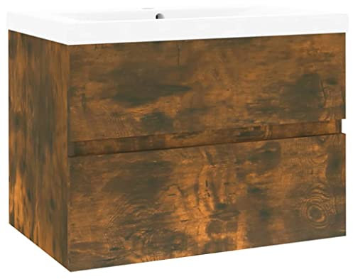 vidaXL Mobile Bagno con Lavabo Integrato Rovere Fumo Legno Multistrato