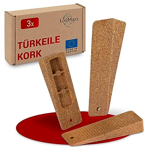 LouMaxx Türkeil - 3er Set Türstopper Boden, Kork - Rutschfester Gummi Türkeil - Hochwertiger Türstopper Keil - Perfekt für alle Böden - geruchsneutrale Türkeile - Türstopper Gummi