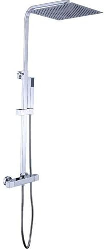 VALAZ Columna Ducha Termostatica Cromado | Mezclador Agua Fría y Caliente, Ahorro de Agua | Instalación Fácil y Rápida | Inoxidable, Cuadrada, Longitud 80-120 cm, Rociador 20 cm, Serie Segura