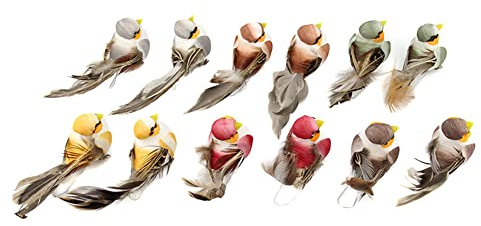 Katutude Vogel Deko 12 Stück Kunstvogel Künstliche Gefiederte Vögel Outdoor Dekovögel, Mini Vogel Dekofigur Osterfiguren für Weihnachtsbaum Handwerk Haus Ornamente Garten Hochzeit Dekoration