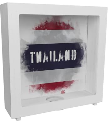 Rahmen Spardose aus Holz Thailand-Flagge im Used Look - Sparschwein für Urlauber eine schöne Sparbüchse mit der thailändischen Nationalflagge verziert um auf die Reise zu sparen