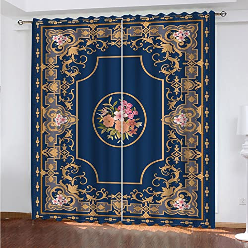 ELGISI Verdunkelungsvorhang Kinderzimmer Junge Mädchen Blickdichter Ösenvorhang 160X140Cm(H X B) 3D Digitaldruck Florale Blaue Kunst Ösenschal 2Er Set, Vorhänge Schlafzimmer Thermo Gardinen