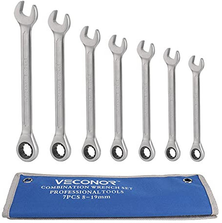 Jeu de clés, clé Mixte 7pcs Clé à cliquet Ensemble de Boutons Outils 72T Clé à cliquet Multitool Mat ou Poli Miroir emballé avec Un Sac Enroulable
