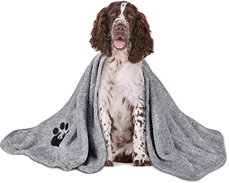 Dogvingpk Hundehandtücher zum Trocknen von Hunden, super saugfähig, weich, schnell trocknend, Mikrofaser, Haustier-Badetuch für mittelgroße und kleine Hunde, 91,4 x 71,1 cm, Grau und Schwarz und Braun