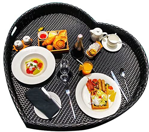 Oiyekntd Große schwimmende Tablett für Pool, schwimmendes Poolschale, stilvolles Frühstücksschale auf dem Wasser, schwimmende Bar für Pool -Serviertgetränke, Brunch, Essen auf dem Wasser,Black