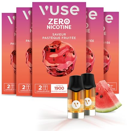 Capsules VUSE ePod 2 Pastèque Fruitée Lot de 10, jusqu'à 9500 bouffées* (950* x 10 capsules) compatibles avec les cigarettes électriques VUSE Pro et ePod 2 sans nicotine 1,9 ml d’e-liquide par capsule