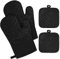 AUAUY Gants de Four et Maniques, Gants de Four Silicone et 2 Maniques Cuisine, Protection Temperature Jusqu'à 230°C pour Cuisson, Micro Onde, Barbecue, Facile à Nettoyer-Noir