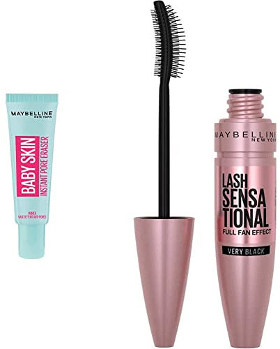 Maybelline Baby Skin Pore Eraser Matte Primer Transparent, 22ml & New York, Volume Mascara, Lash Sensational, Colour: Very Black, 9.4 ml