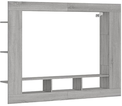 vidaXL TV Schrank, Wohnwand mit Stauraum, Schrankwand Anbauwand für Wohnzimmer, Lowboard Fernsehtisch Wandmontage, Grau Sonoma Holzwerkstoff