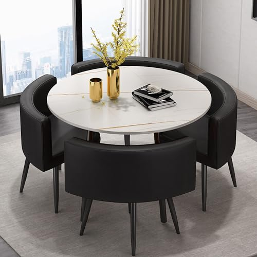 KAILODI Esstisch mit 4 Stühlen, Couchtisch und Stühle für 5 Personen, Kombination aus Geschäftstisch und Stuhl, Kleiner Esstisch für 4 Personen, runde Tische, Büro-Konferenztische Style-10 80cm