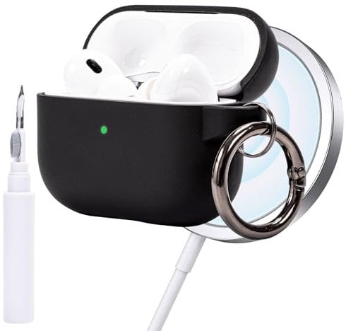 Case Cover Compatible with Airpods Pro 2, Soft Silicone Skin Case Cover MagSafe Wireless Charging, Protective Case for Airpods Pro 2nd Generation 2022 with Keychain,Front LED Visible (Black)
