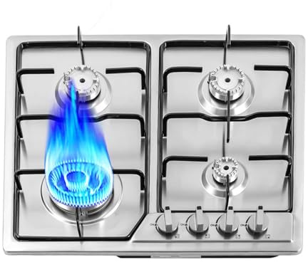 SOLOCJNL 23 Gas-Kochfeld, eingebautes Gas-Kochfeld mit 4 Brennern aus Edelstahl mit Gusseisenrost, elektrischer Zündung und Flamme Out System