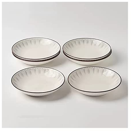 Serving Plates Ceramic Plate Household Dish Dish White Circular Kitchen Restaurant Dish Simple Line Shape Deep Plate Soup Plate Vintage Dish Set Of 4/6 Reusable Dinner Plate ( Color : B , Size : M )