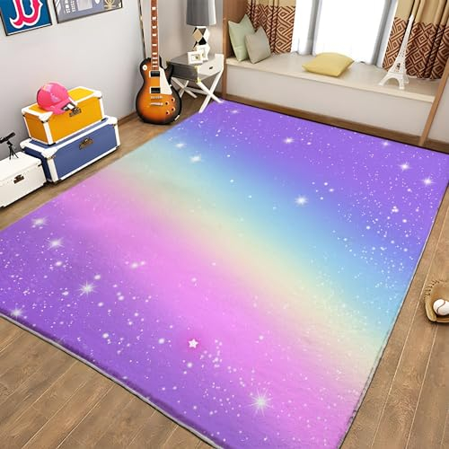 Teppich Schlafzimmer Lila Farbverlauf-Regenbogen Teppich Wohnzimmer 180x240 Strapazierfähiger Carpet, Waschbarer Kurzflor Teppich für Schlafzimmer, Türrahmen, Arbeitszimmer