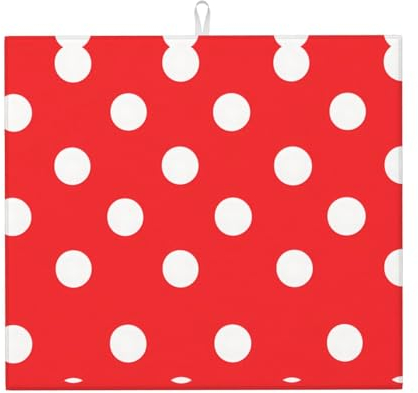 YYHWHJDE Abtropfmatte mit roten und weißen Punkten für die Küche: wasserabsorbierend, rutschfest, wendbar, mit Umhängeband zum Aufhängen, 45,7 x 40,6 cm
