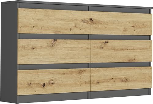 Framire Schlafzimmerkommode mit Schubladen Anthrazit Mix Artisan, 140 x 30 cm