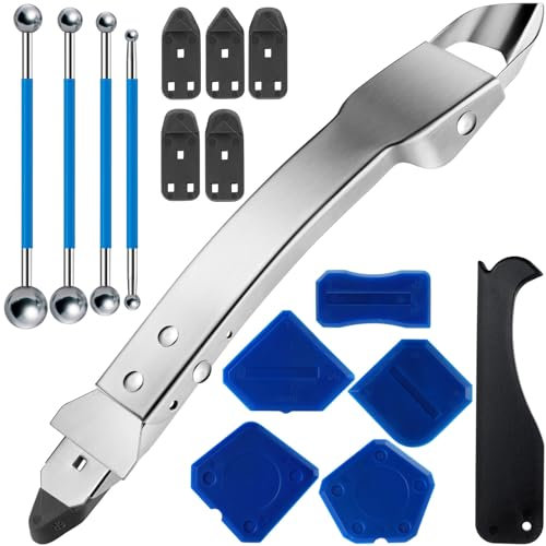 Mooshy Silikonentferner Set, 4 in 1 Rostfreier Edelstahl Silikonfugenentferner Silikon Abzieher Silikonentferner Werkzeug Für Küche Badezimmer Wand Boden Fliesen Fenster Waschbecken