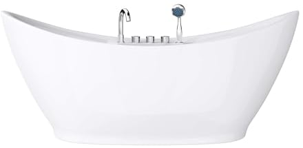 doporro Freistehende Design-Badewanne Vicenza603 180x80x80cm komplett mit Ablaufgarnitur inkl. Armaturen und Überlauf aus Acryl in Weiß und DIN-Anschlüssen