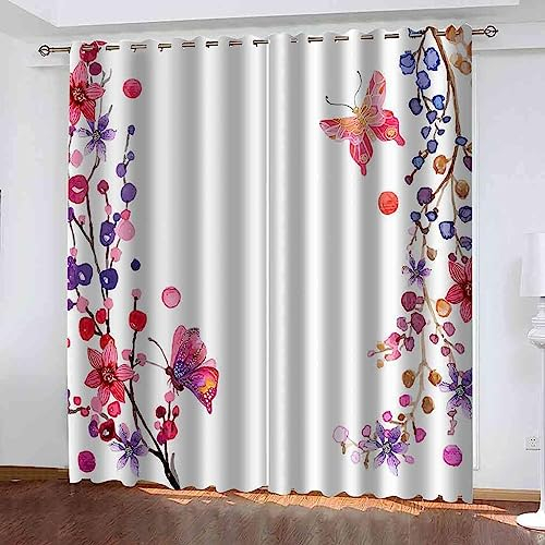 Flächenvorhang Set Einfacher Blumenschmetterling Moderne Haushalt Schlafzimmer Balkon Wärmedämmung 3D-Druck Vorhang Panel Home Decor Vorhänge Für Wohnzimmer Bedroom Children'S Room 2 X 75 X -3Q6Q1O8G8