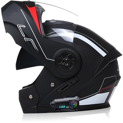 Bluetooth Casco Moto Abatible Casco De Moto ECE Homologado Modular Visera Doble Integrado con Un Micrófono Incorporado,Protección Motociclet Modular De Cascos Integrales