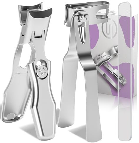 Toe Nail Clippers for Thick Nails, 3Pcs Wide Jaw Opening German Nail Clippers Set for Men Women Seniors, Heavy Duty Toenail Clippers for Strong Toenails, Stainless Steel Large Nail Cutter with Catcher