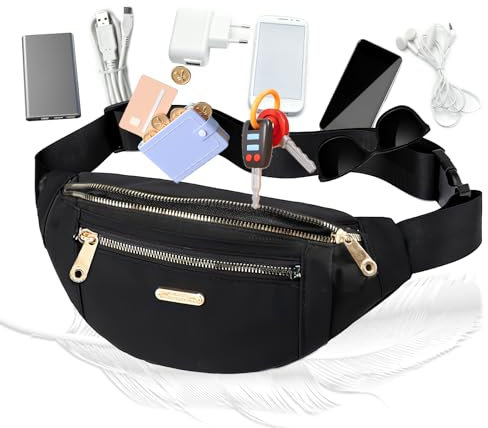 Bauchtasche Damen Herren, Gürteltasche Damen mit Verstellbarer Gurt, Hüfttasche Outdoor Reisen Wandern Laufen Joggen Hundetraining (Gürtellänge: 70-100 cm)