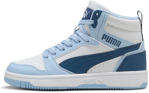 PUMA Rebound V6 Mid Jr Sneaker, White Dark Indigo Haute Tropic, 38 EU