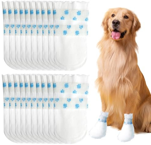 20pcs Disposable Dog Boots for Injured Paws, Waterproof Dog Shoes with Bandage Dog Paw Protectors Stop Licking Disposable Pet Socks for Dogs Paw Bandage Cover Indoor & Outdoor Walking (M(16-38 lb))