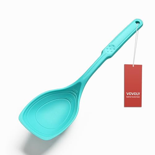 Large Silicone Cooking Spoon, Non-Stick Solid Spoon with Deep Blow and Measurement Mark for Mixing, Serving, Draining, Scooping, Scraping, Heat Resistant Kitchen Utensils, Teal