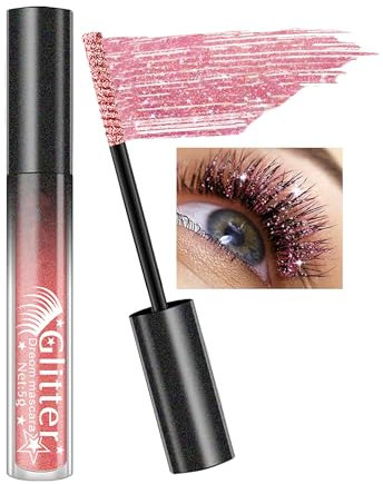 Mascara à Paillettes Rose, Mascara Diamant Pailleté Longue Durée Waterproof, Mascara Couleur Volume et Longueur, Anti-bavure, Diamond Mascara Maquillage Cadeau Femme Yeux pour Noël Anniversaire - 07