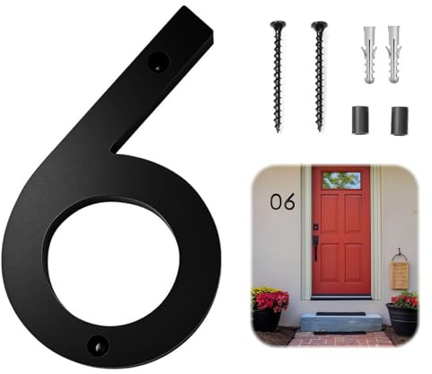 Yuqilin Hausnummernschild Acryl,Schwimmfähig Zahlen Hausnummer Wasserdicht Türschild 3D Briefkasten Namensschild Schwarz House Number Plate,für Bürotüren Briefkästen Wohnungstore Garagen（6）