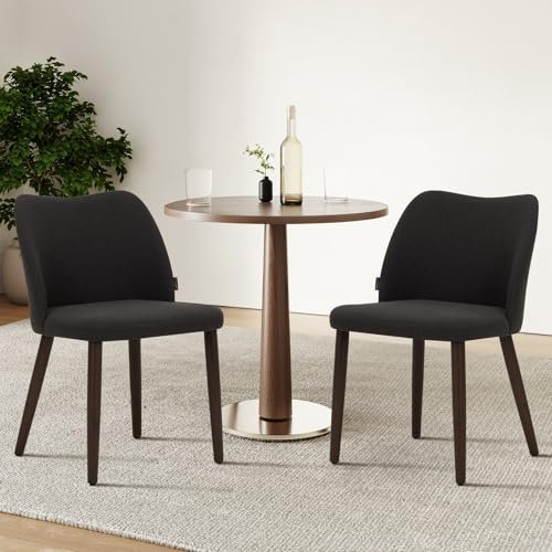 COLAMY Gepolsterte Esszimmerstühle 2er Set, Moderne Küchenstühle mit gepolsterter Sitzfläche und Holzbeinen für Restaurant/Café, Dunkelgrau