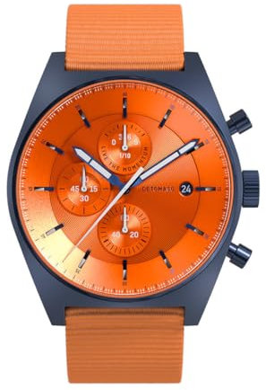 DeTomaso Herrenuhr D10 Chronograph in Blue Bold Orange - Armbanduhr an orangenem Ocean Plastic-Armband - aus 316L Chirurgenstahl mit einem Quarzuhrwerk & saphirgehärtetem Mineralglas – 43 mm