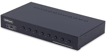 StarTech 8-Port HDMI 2.0 KVM, 4K 60Hz, 1HE Rackmontage, Halterung, Hotkey | USB 2.0 Hub, Audio 3, 5mm, Taste/Hotkey, für 19-Zoll Serverschrank, betriebssystemunabhängig