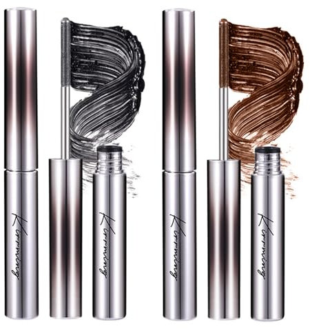 2 Stück Iron Eye Mascara,Wasserdicht Und Schweißfest Mascara Metallbürste,Smudge Proof,Langanhaltend,Klumpenfrei,für Jeden Make up Stil Geeignet (Schwarz,Braun)