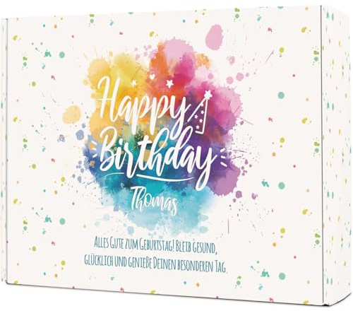 GRAVURZEILE – DIY Geschenkbox zum Selbstbefüllen - Color Splash - Personalisiert mit Namen - Persönliche Geschenkbox zum Geburtstag - Einzigartige Geschenkverpackung - 35,5 x 28 x 10 cm