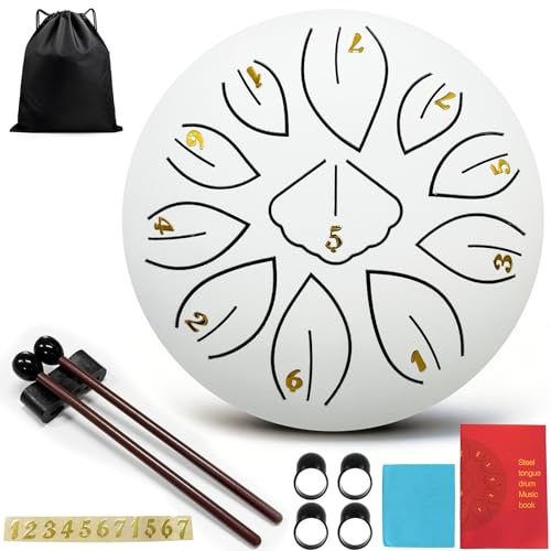 Taechalingo Zungentrommel 6 Zoll 11 Töne,Small Steel Tongue Drum,Steel Tongue Drum Klein,mit Zungentrommel Liederbuch,Schlagzeug Sticks und Stoffbeutel,Meditation Yoga Klangheilung
