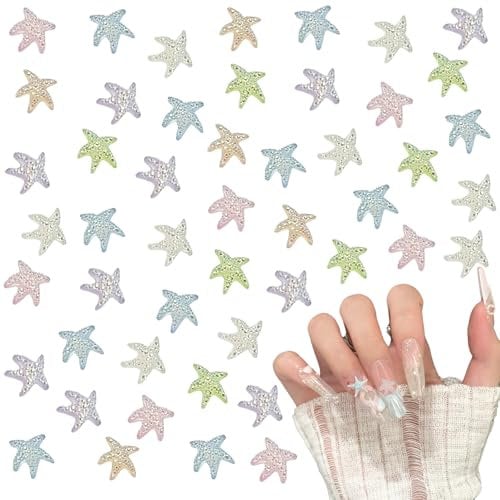 Starfish Nail Charms,120PCS Aurora Random Color Starfish Nail Rhinestones Gems,Ocean Themed Resin Nail Art Decoration Accessories for Women Girls Manicure Design DIY Crafts (Starfish Pattern)
