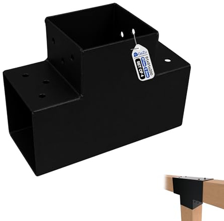 GeZu Impex Post Connector T 91 x 91 mm Set of 4 | Powder Coated Black Pergola T Shape 3 Beam Post Connector Corner Pavilion Bracket