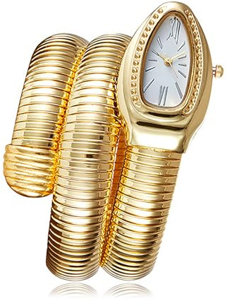 Fictory Goldene Damenuhr - Elegantes weißes Zifferblatt mit Schlangenarmband Design - Stilvolles Accessoire zu konkurrenzfähigem Preis