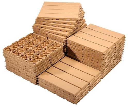 Carreaux de terrasse emboîtables – Carreaux de sol carrés de 30,5 x 30,5 cm pour extérieur et intérieur – Imitation bois et plastique