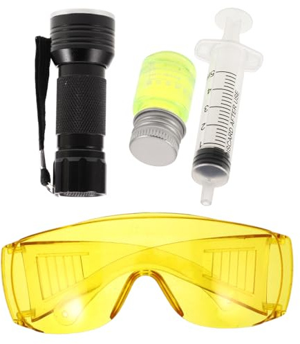 Healifty 1 Ensemble Kit de Détection de Fuite de Climatisation avec Lampe Uv Lunettes de Protection et Colorant Fluorescent pour Réparations Automobile et Domestique