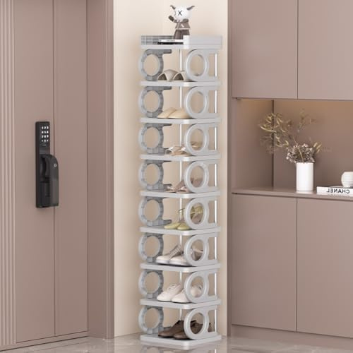 Multibao 10-Tier Shoe Rack Storage Shelf Adjustable Tall Space Saving Shoe Stand Home Footwear Stackable Organiser for Slim Narrow Space Closet Entryway Hallway (Grey)