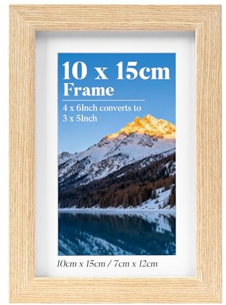 HOUSE DAY 6x4 Photo Frames,100% Solid Wood Picture Frames Wooden A6 Frame | with 3x5 Mount,Postcard Frame Tabletop and Wall Mounting for Family,Landscape,Pet Memorial,Wedding,Pack of 1