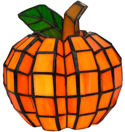 BOTOWI Kinder Nachtlicht, Kürbis Lampe Nachttisch Lampe, Tiffany Stil Buntglas Orange Akzent Schreibtischlampe, Kinder Geschenke, E27
