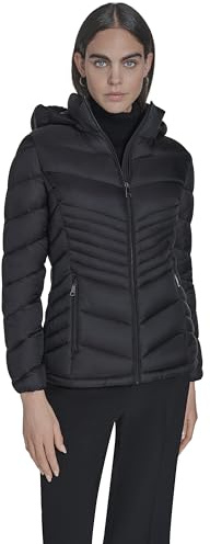 Calvin Klein Damen Leichte Steppjacke mit Kapuze Puffer Mantel - Stretch Winterjacke mit Taschen, Schwarz, XL