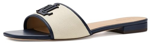 Lauren Ralph Lauren Everley Leder-Trim Canvas Slide Sandalen