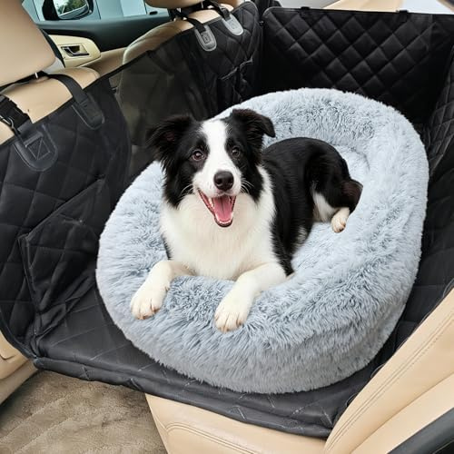 Loiion Hundebett Auto Rückbank rutschfest Waschbar 120x85x25cm Hellgrau | Hundekissen Rückbank Abnehmbar, Kofferraumschutz Hund, Weiche Hundematte für Große & Mittelgroße Hunde