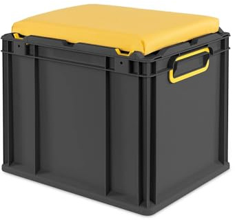 PROREGAL Eurobox NextGen Seat Box Gelb | HxBxT 36,5x30x40cm | 30 Liter | Griffe geschlossen | Schwarz | Eurobehälter, Sitzbox, Transportbox, Transportbehälter, Stapelbehälter