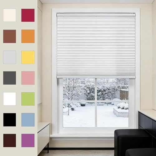 Plissee Ohne Bohren 65 x 240 cm Sonnenschutz, Bietet Optimalen Sichtschutz Und Privatsphäre, Verdunklung, Klemmträger Plissees Jalousien für Fenster Und Tür, Weiß